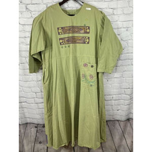 BLUE FISH 1997 VTG Hand Printed Art Work Green Dress Size 2 New! 100% USA COTTON